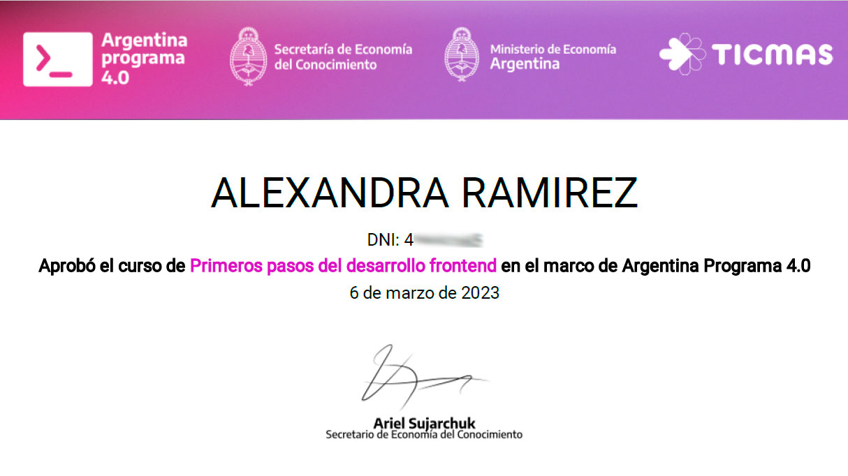 imagen de certificado de curso de desarrollo web Front End