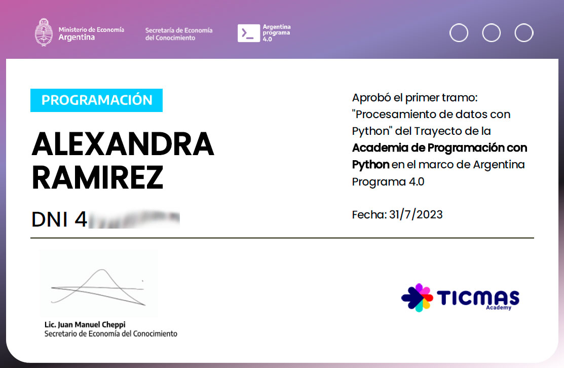 imagen de certificado de curso de python